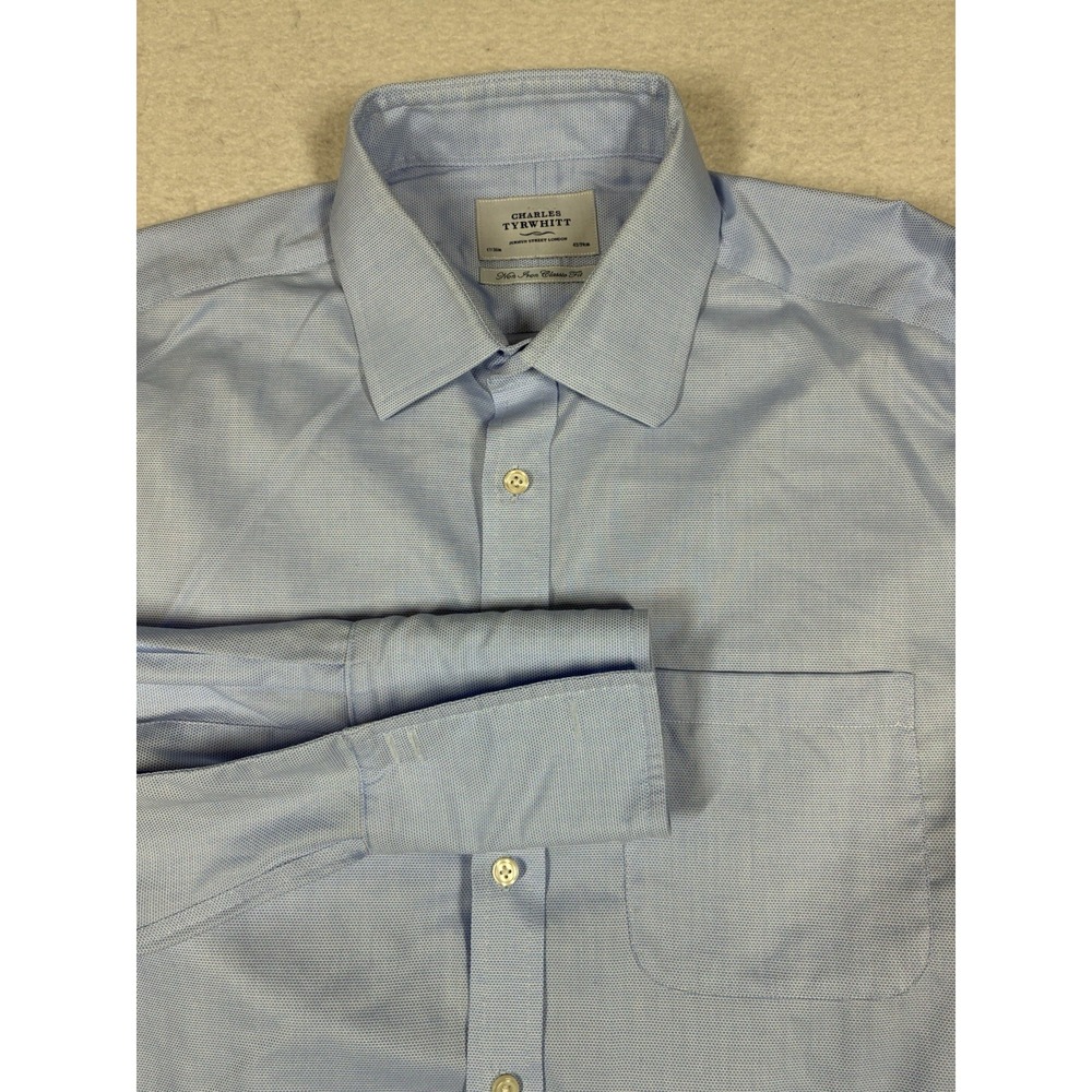 Charles Tyrwhitt Dress Shirt Mens 17/36 Blue Classic Fit Non-Iron French Cuff